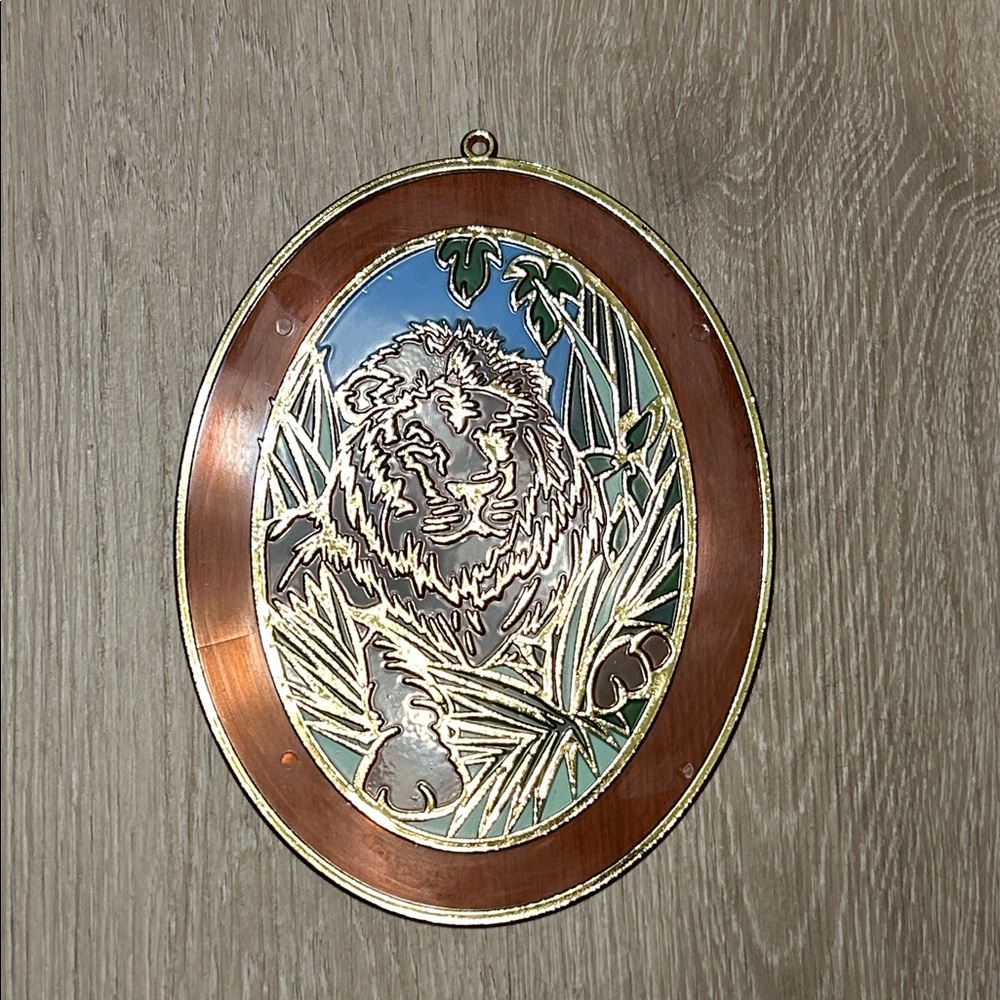 Hermitage Pottery Vintage Window Sun Catcher Decal - Lion - Brown Green Gold